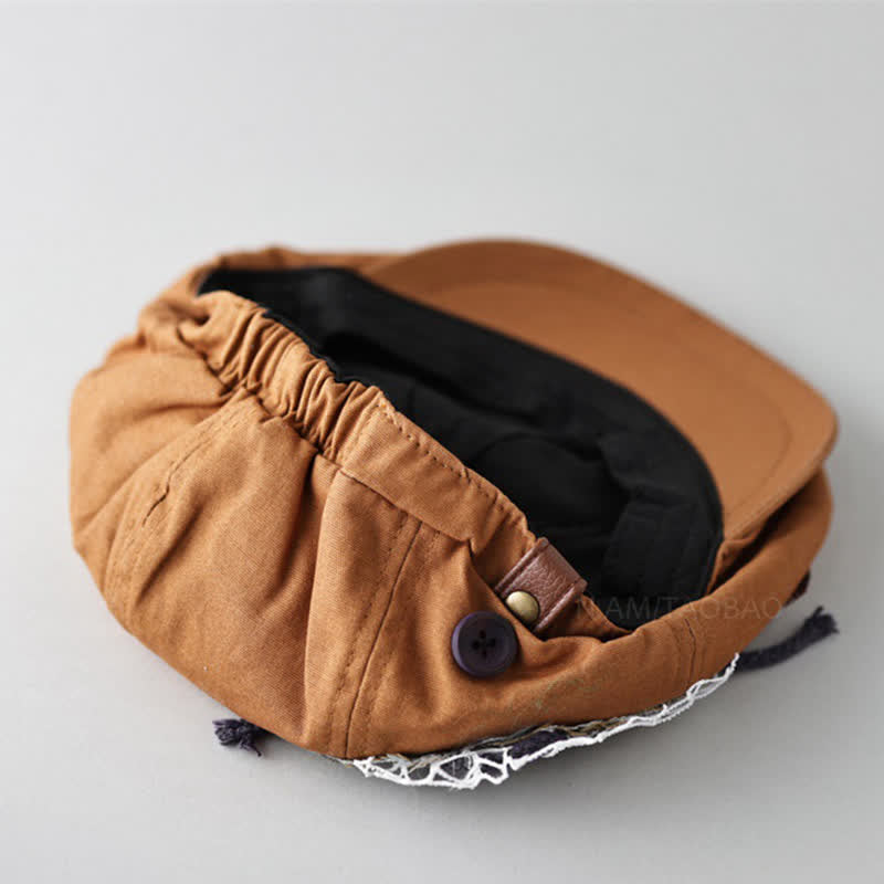 Béret à boutons en tissu patchwork de style urbain caramel