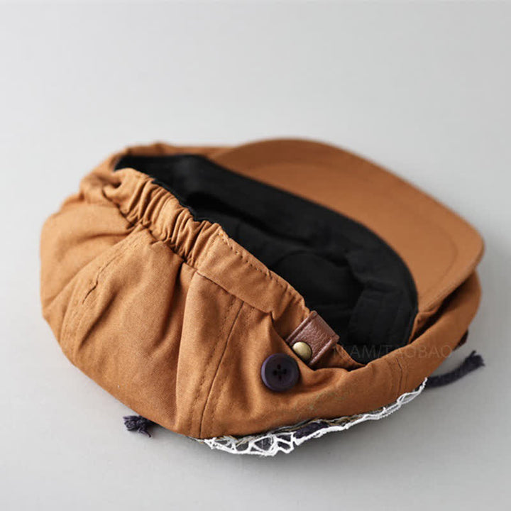 Béret à boutons en tissu patchwork de style urbain caramel