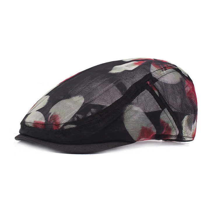 Béret élégant en maille ajourée à motif floral pour femme