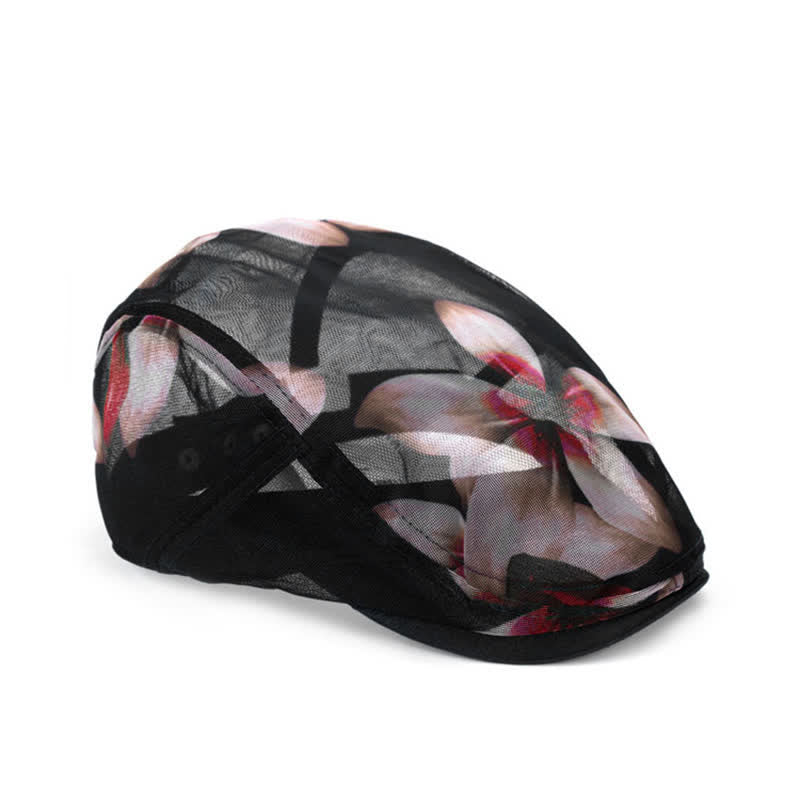 Béret élégant en maille ajourée à motif floral pour femme