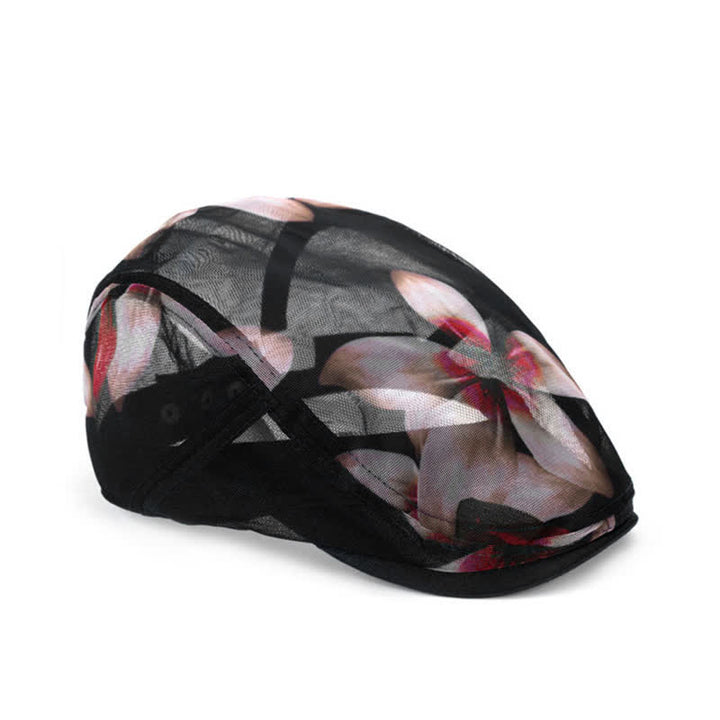 Béret élégant en maille ajourée à motif floral pour femme