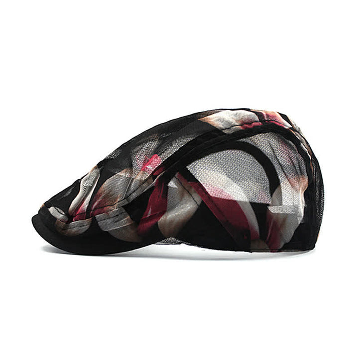 Béret élégant en maille ajourée à motif floral pour femme