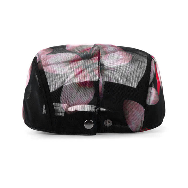 Béret élégant en maille ajourée à motif floral pour femme