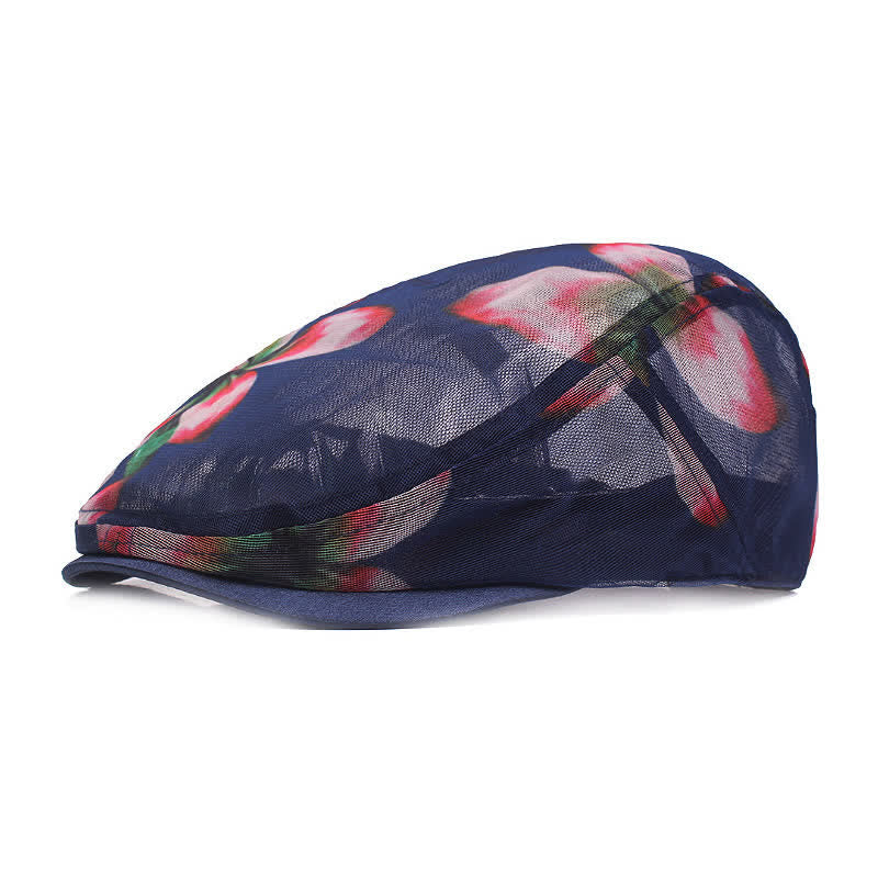 Béret élégant en maille ajourée à motif floral pour femme