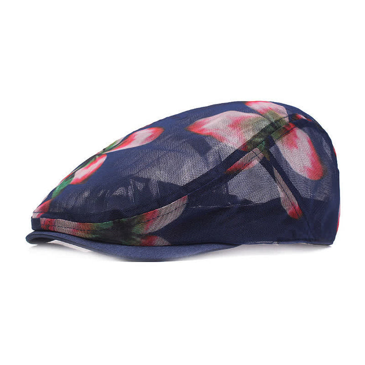 Béret élégant en maille ajourée à motif floral pour femme