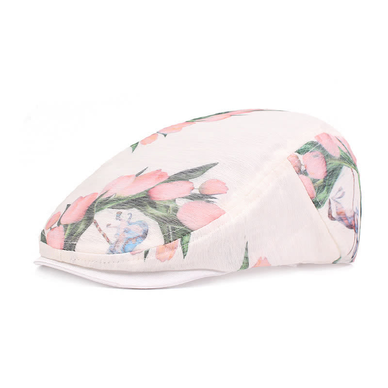 Béret élégant en maille ajourée à motif floral pour femme
