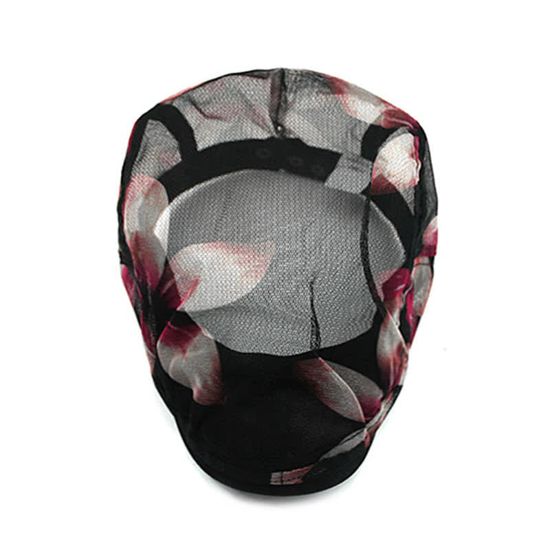 Béret élégant en maille ajourée à motif floral pour femme