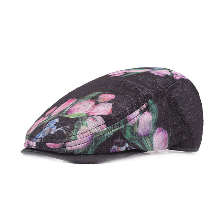 Béret élégant en maille ajourée à motif floral pour femme
