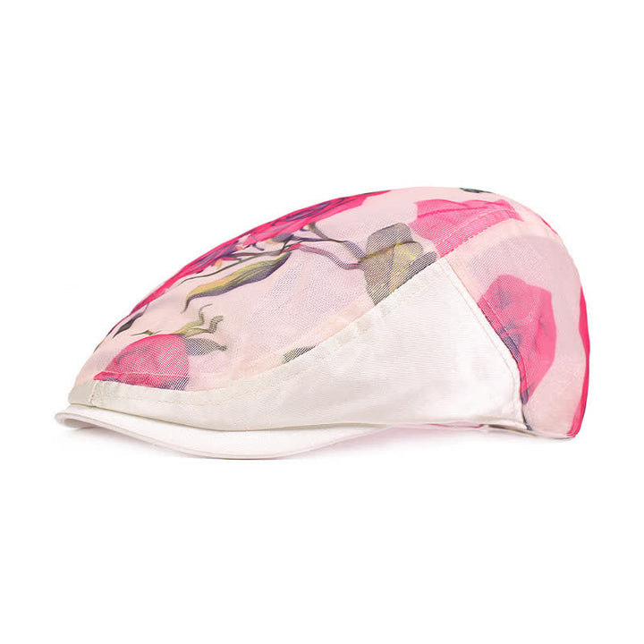 Béret élégant en maille ajourée à motif floral pour femme