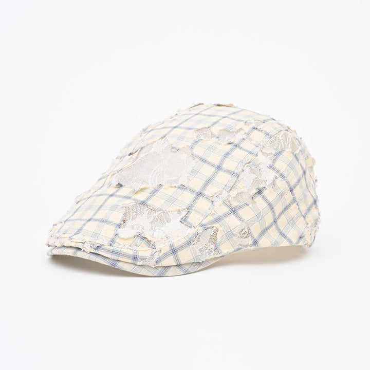 Béret en tissu perforé vieilli rétro
