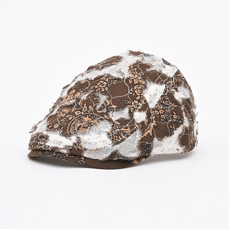 Béret en tissu perforé vieilli rétro