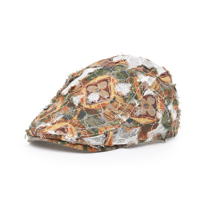 Béret en tissu perforé vieilli rétro