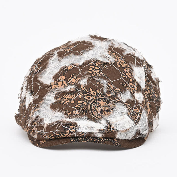 Béret en tissu perforé vieilli rétro
