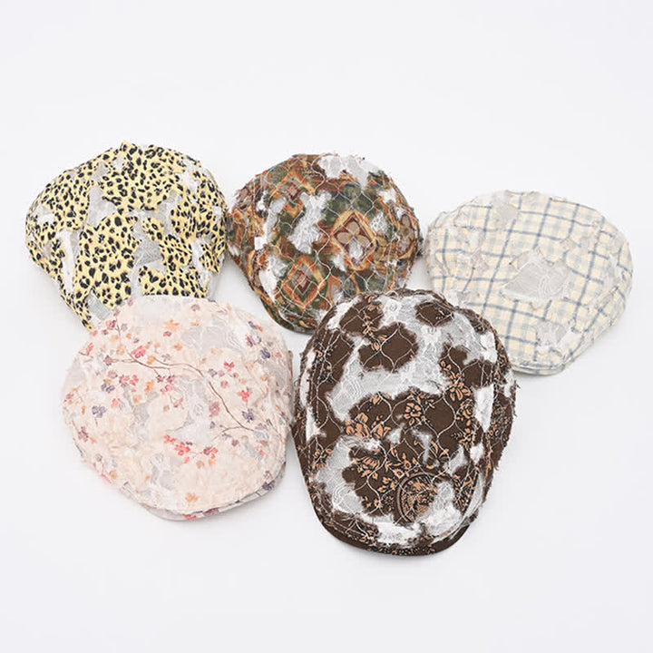 Béret en tissu perforé vieilli rétro