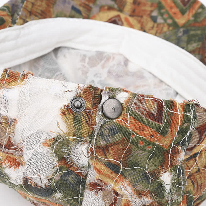 Béret en tissu perforé vieilli rétro