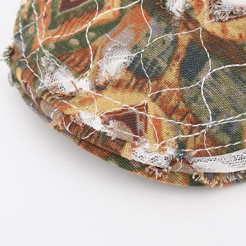 Béret en tissu perforé vieilli rétro