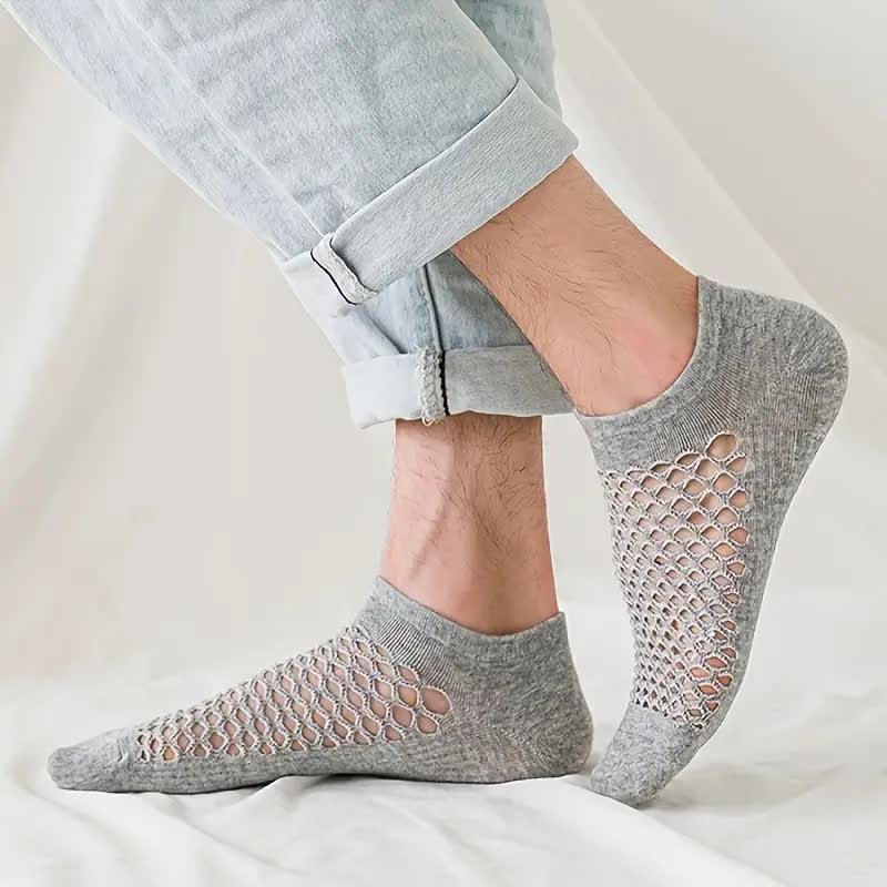 Chaussettes courtes d'été respirantes en maille fine de couleur unie