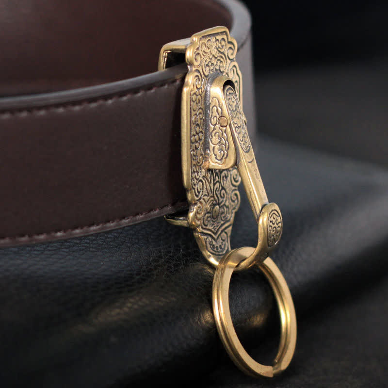 Porte-clés à clip de ceinture en laiton massif à motif vintage