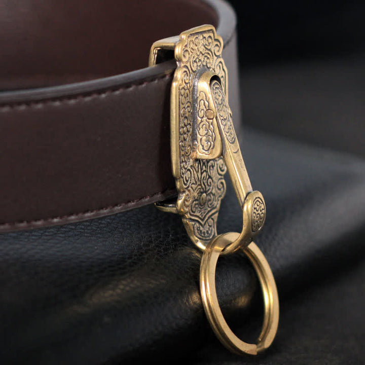 Porte-clés à clip de ceinture en laiton massif à motif vintage