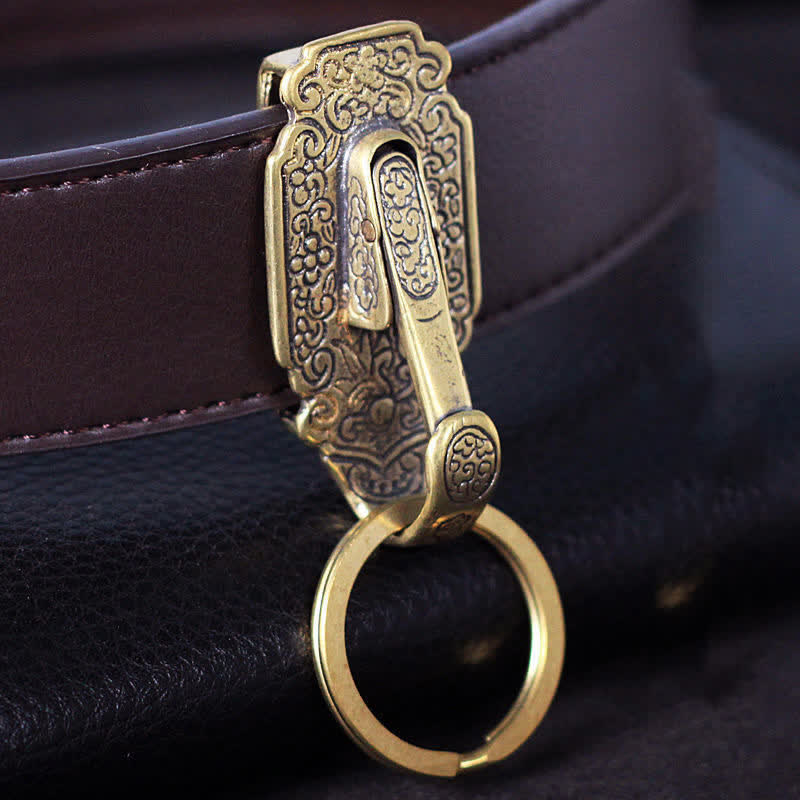 Porte-clés à clip de ceinture en laiton massif à motif vintage - Laiton antique - image 0