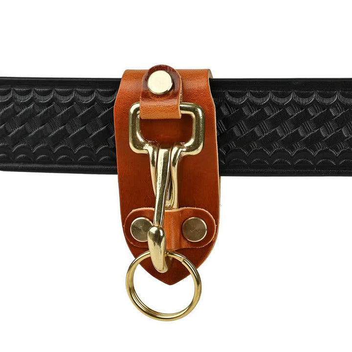 Porte-clés pratique en cuir avec boucle de ceinture orange et marron