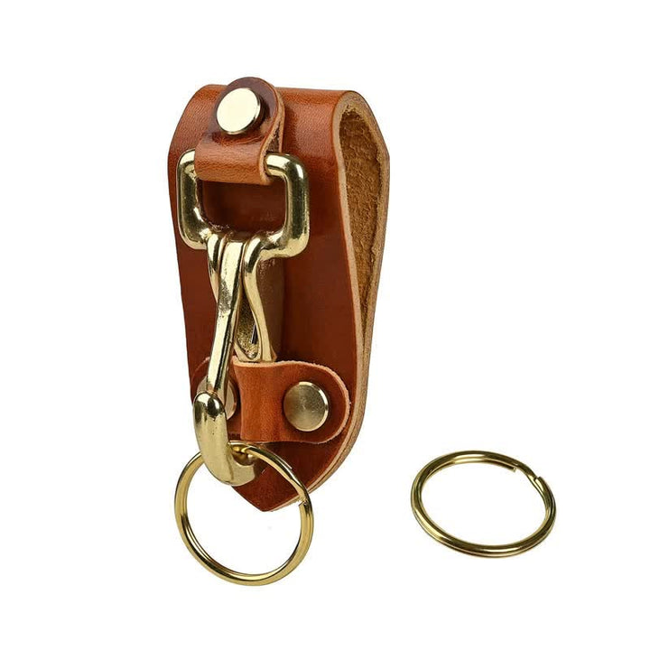 Porte-clés pratique en cuir avec boucle de ceinture orange et marron