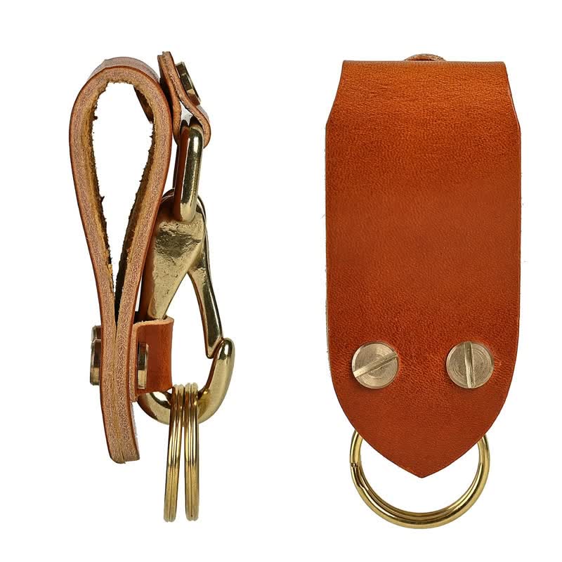 Porte-clés pratique en cuir avec boucle de ceinture orange et marron
