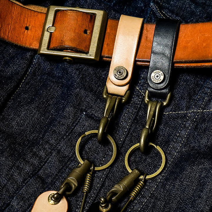 Porte-clés rétro en cuir véritable avec boucle de ceinture