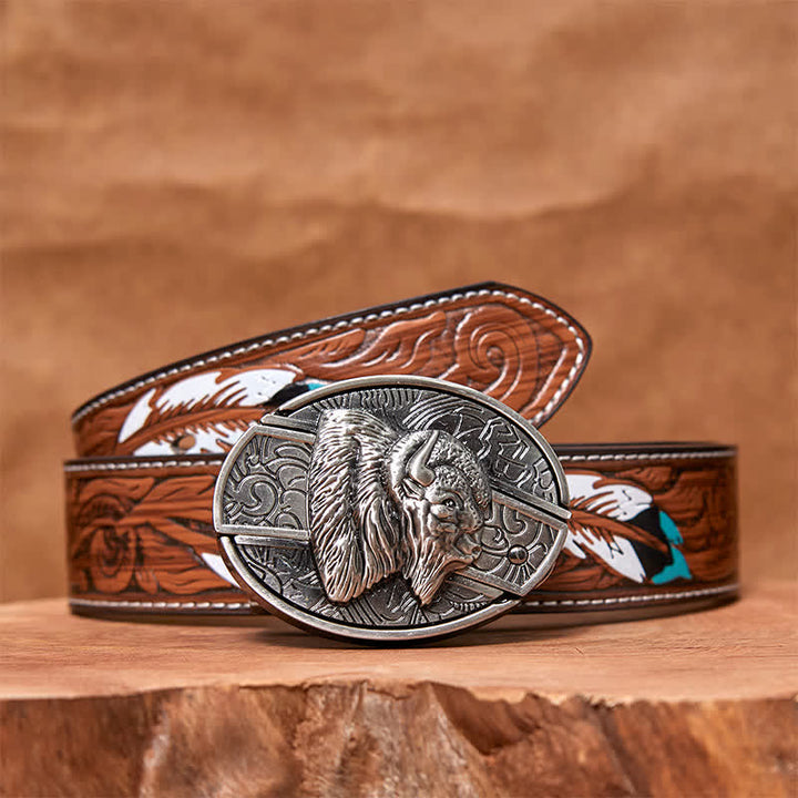 Ceinture en cuir pour homme avec couteau pliant caché en bison