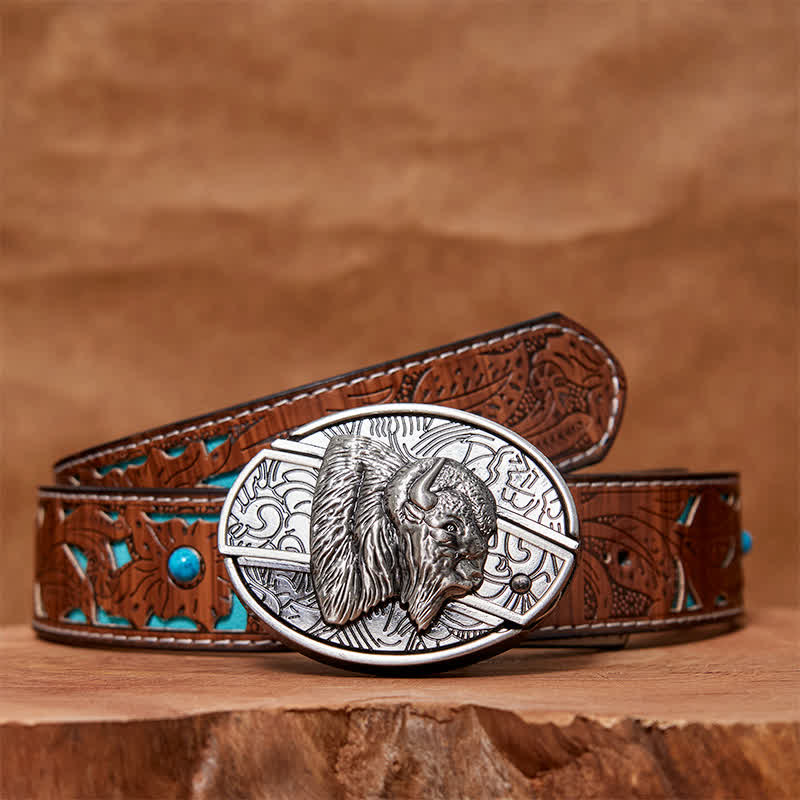 Ceinture en cuir pour homme avec couteau pliant caché en bison