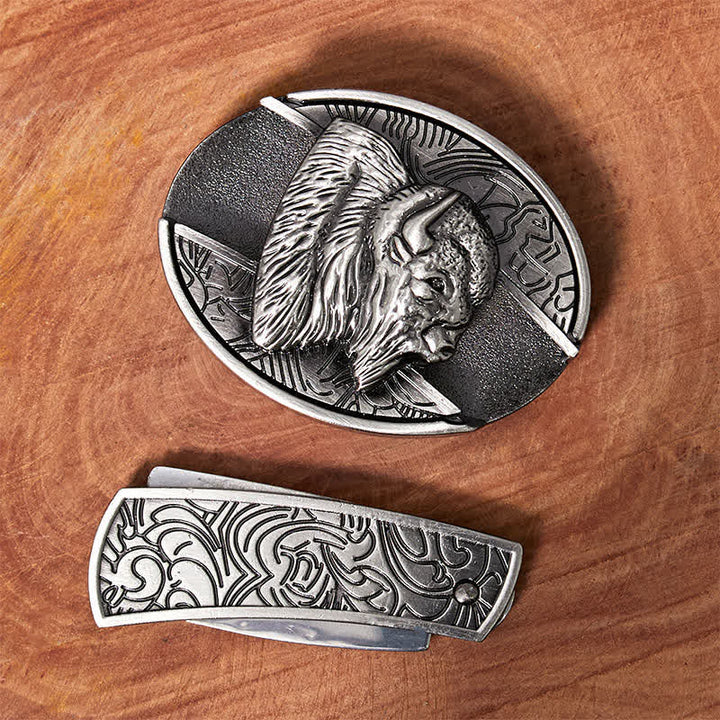 Ceinture en cuir pour homme avec couteau pliant caché en bison