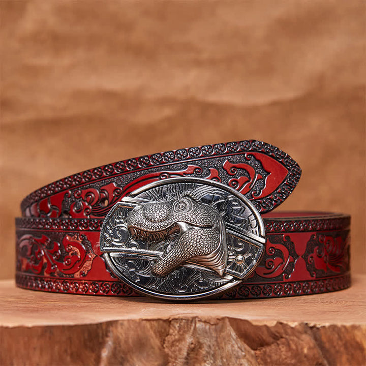 Ceinture en cuir pour homme avec couteau pliant caché en forme de dinosaure