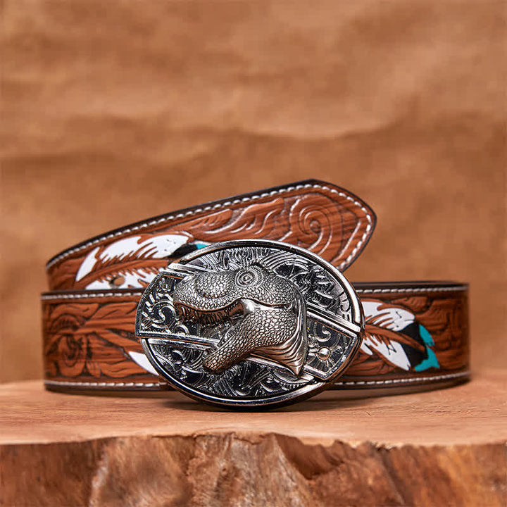 Ceinture en cuir pour homme avec couteau pliant caché en forme de dinosaure