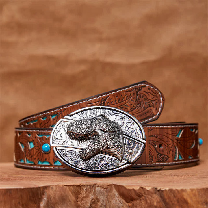 Ceinture en cuir pour homme avec couteau pliant caché en forme de dinosaure