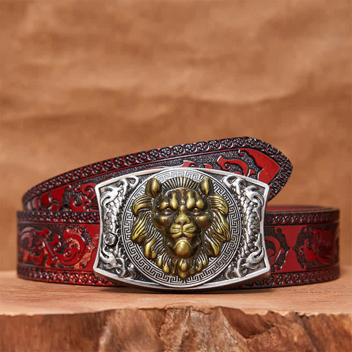 Ceinture en cuir pour homme avec couteau pliant caché Lion doré