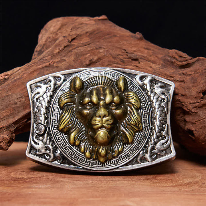 Ceinture en cuir pour homme avec couteau pliant caché Lion doré