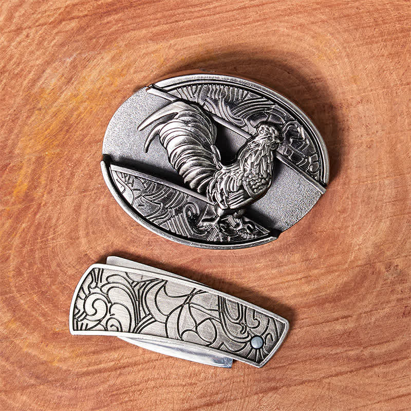 Ceinture en cuir pour homme avec couteau pliant caché en forme de coq