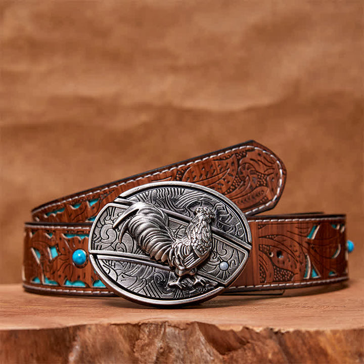 Ceinture en cuir pour homme avec couteau pliant caché en forme de coq