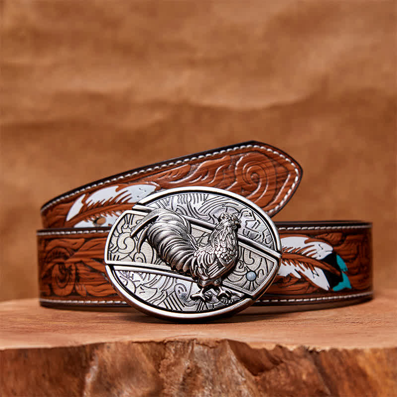 Ceinture en cuir pour homme avec couteau pliant caché en forme de coq