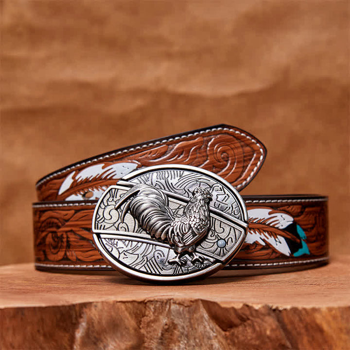 Ceinture en cuir pour homme avec couteau pliant caché en forme de coq