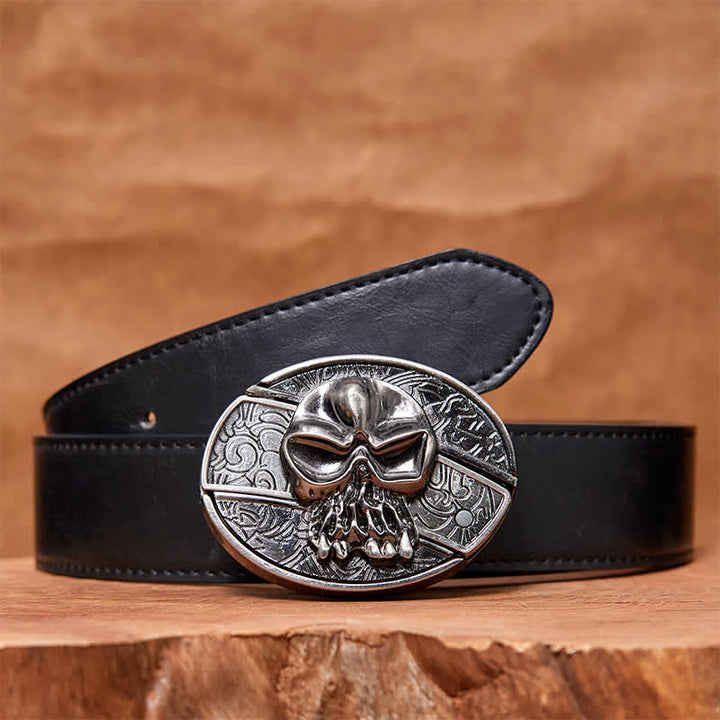 Ceinture en cuir pour homme avec couteau pliant caché et tête de mort