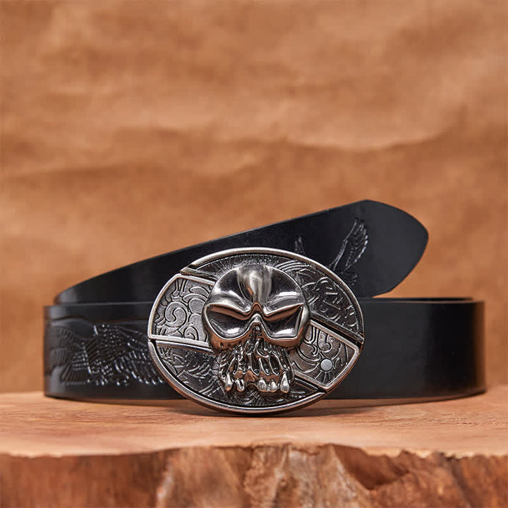 Ceinture en cuir pour homme avec couteau pliant caché et tête de mort