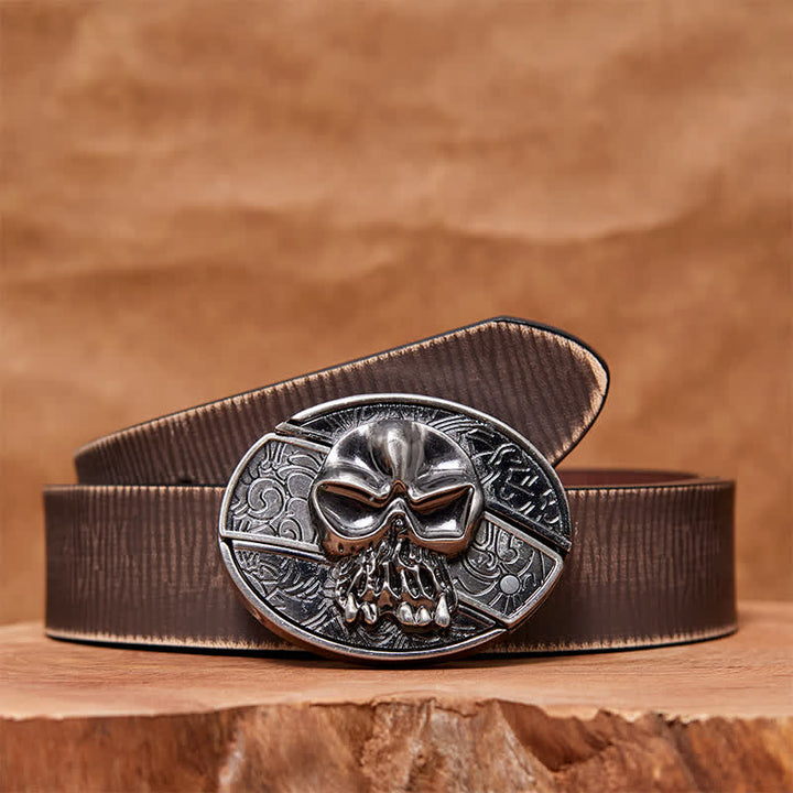Ceinture en cuir pour homme avec couteau pliant caché et tête de mort