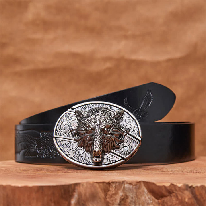 Ceinture en cuir pour homme avec couteau pliant caché en forme de tête de loup