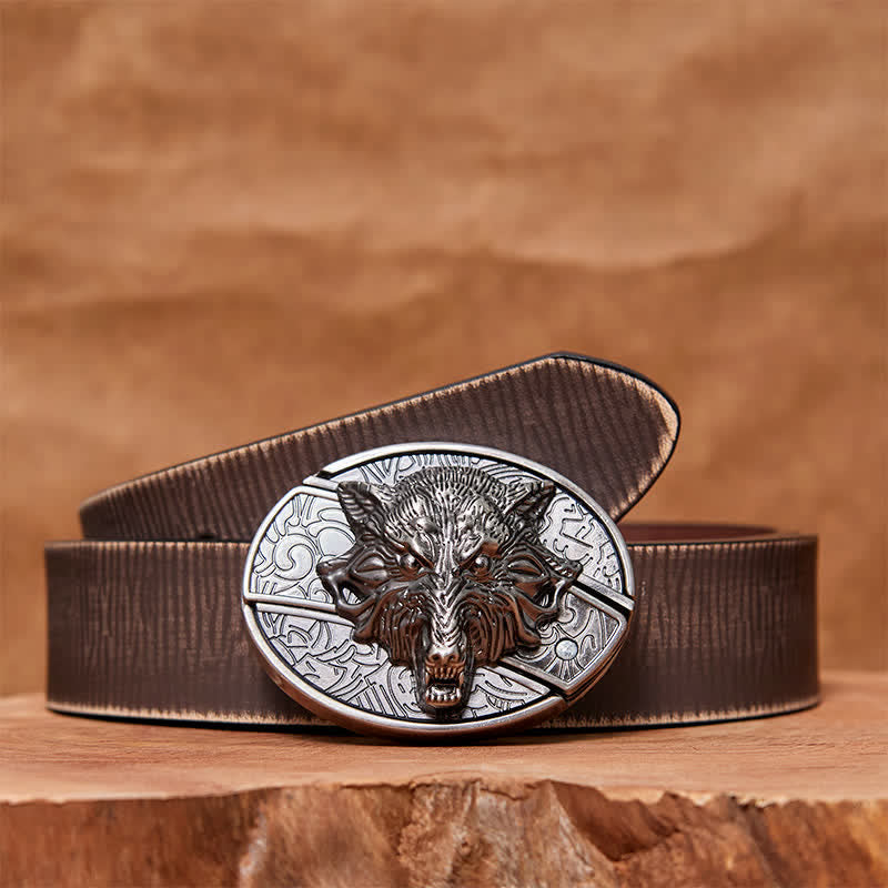 Ceinture en cuir pour homme avec couteau pliant caché en forme de tête de loup