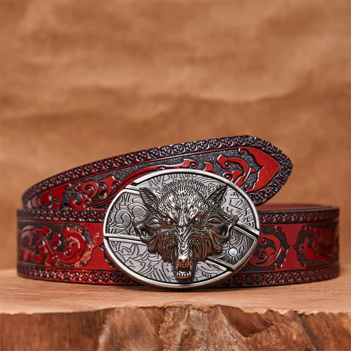 Ceinture en cuir pour homme avec couteau pliant caché en forme de tête de loup