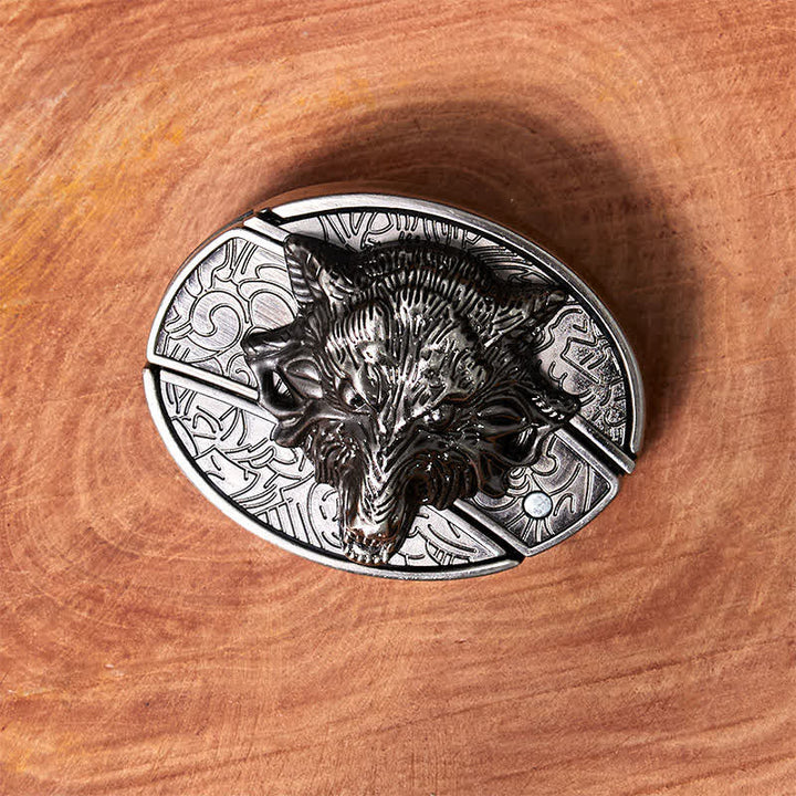 Ceinture en cuir pour homme avec couteau pliant caché en forme de tête de loup