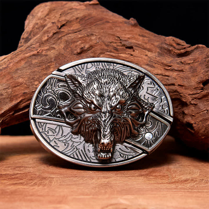 Ceinture en cuir pour homme avec couteau pliant caché en forme de tête de loup