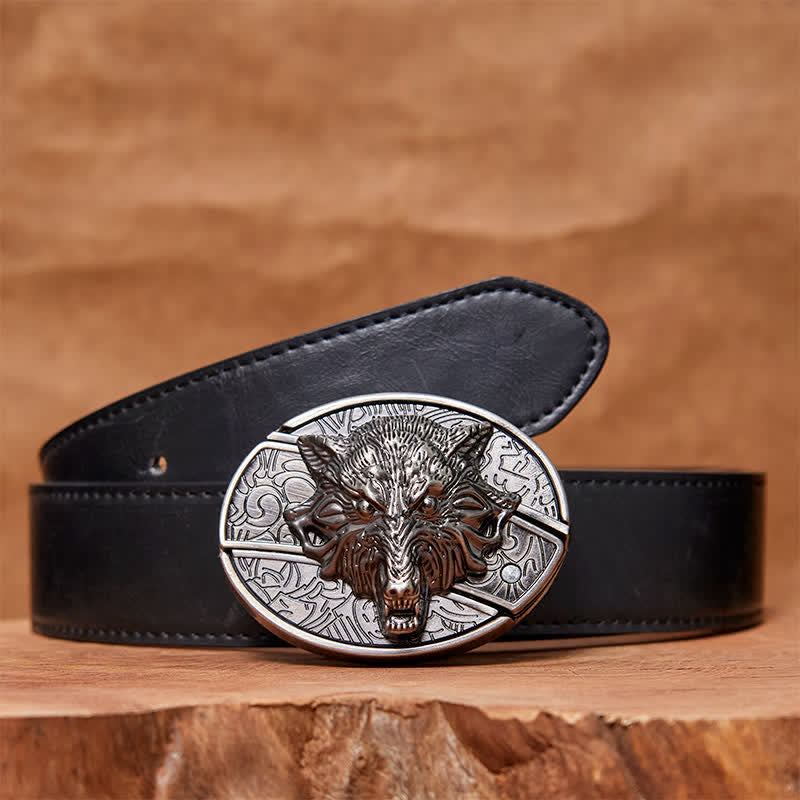 Ceinture en cuir pour homme avec couteau pliant caché en forme de tête de loup