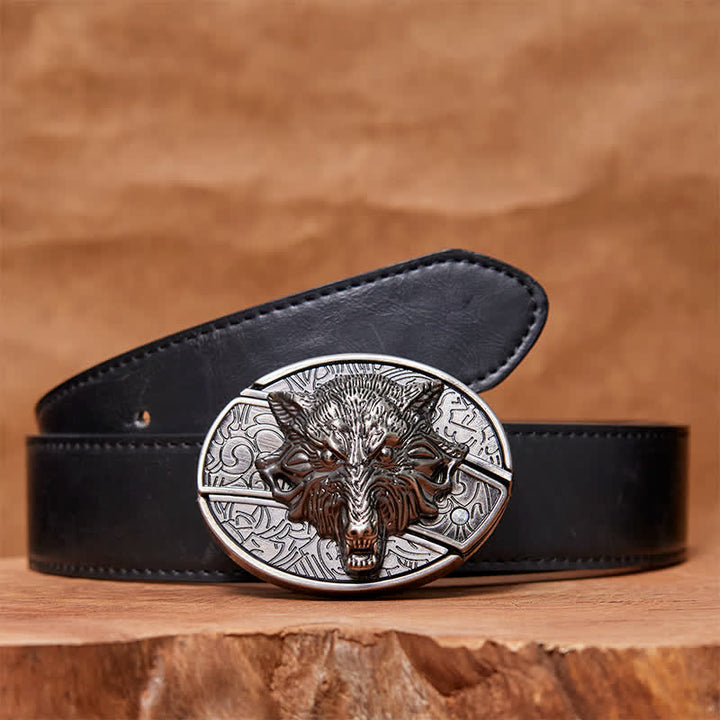 Ceinture en cuir pour homme avec couteau pliant caché en forme de tête de loup